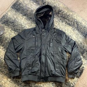 Men’s Large INC Full Zip Fur Lined Double Layers Hooded Jacket Black